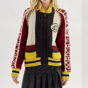 BDG Graphic Colorblock Front Zip Knit Sweater